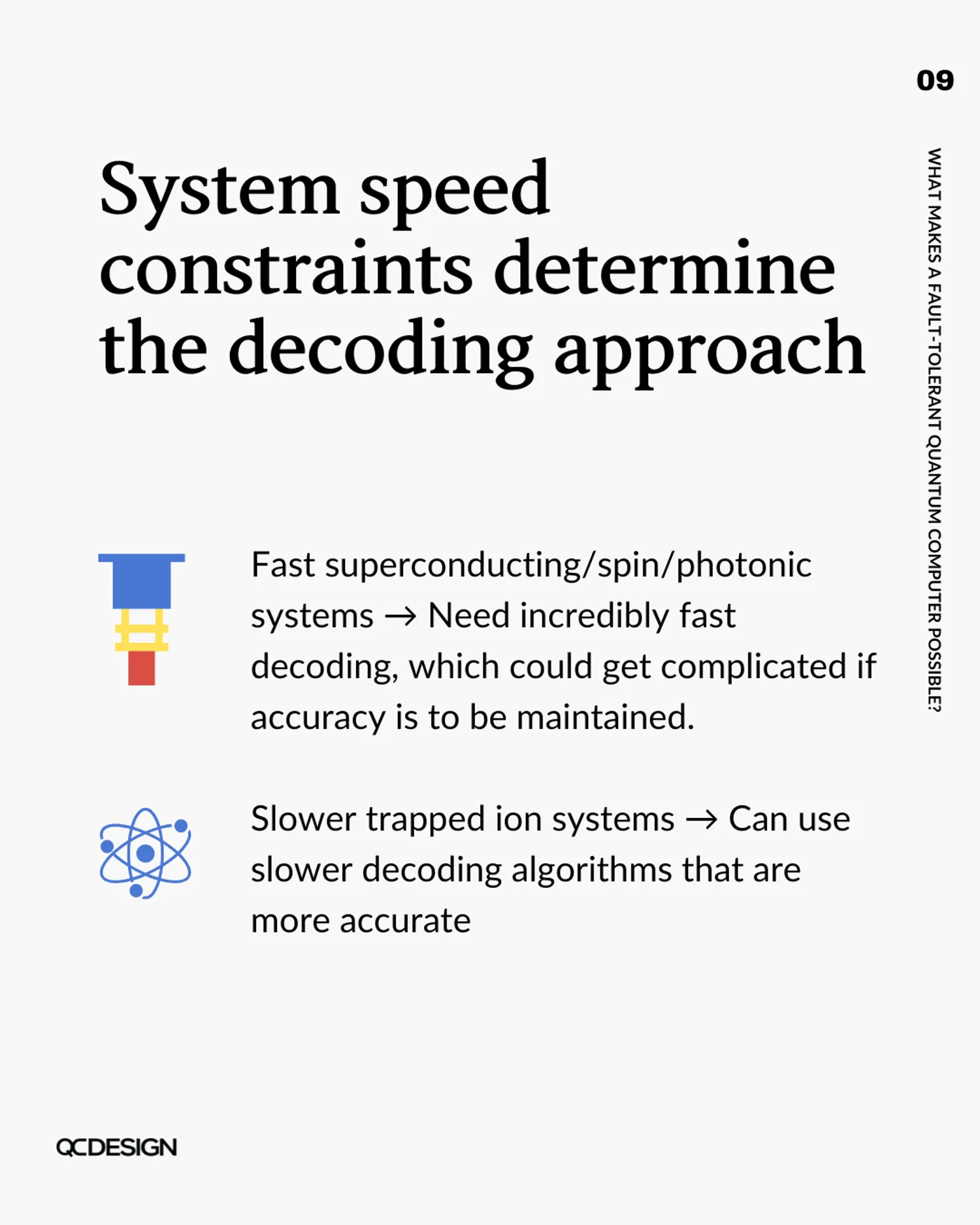 System speed constraints determine the decoding approach: fast vs slow systems need different decoder strategies