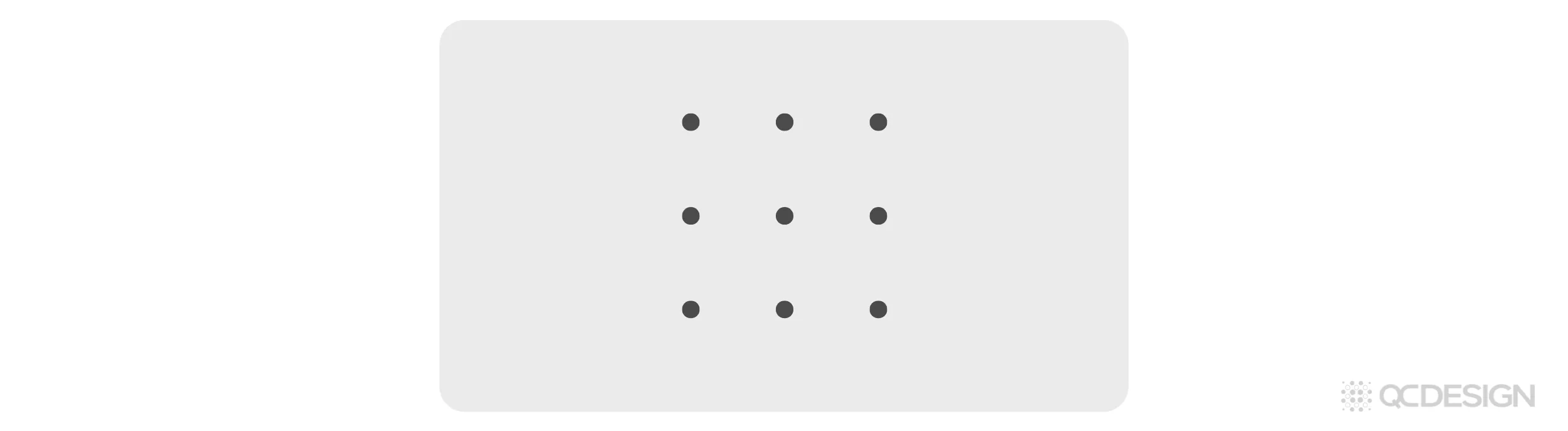 A 3-by-3 grid of nine dark dots on a light gray background, representing a simple array of data qubits.