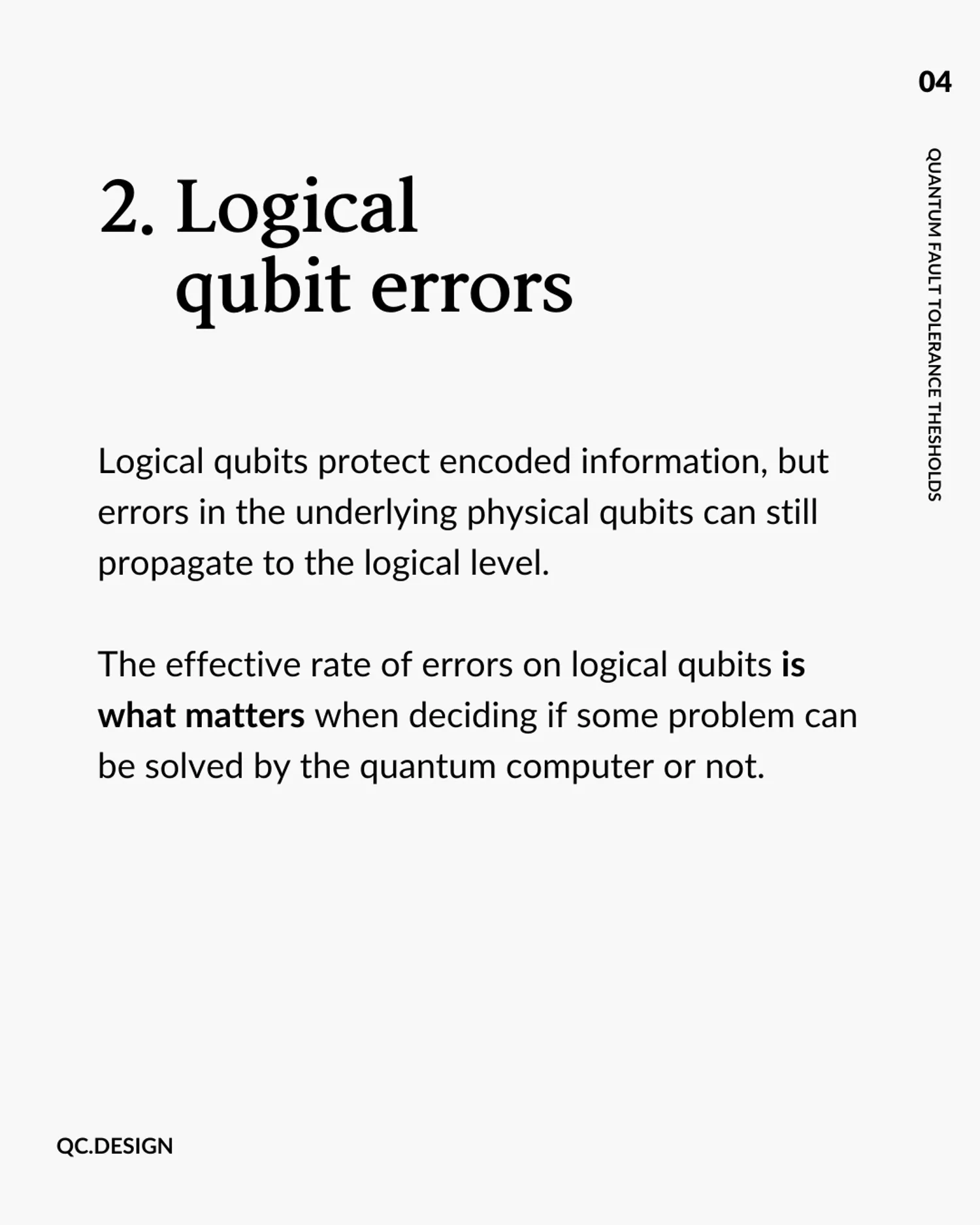 Threshold plot with labeled y-axis: the effective error rate for logical qubits goes on the y-axis