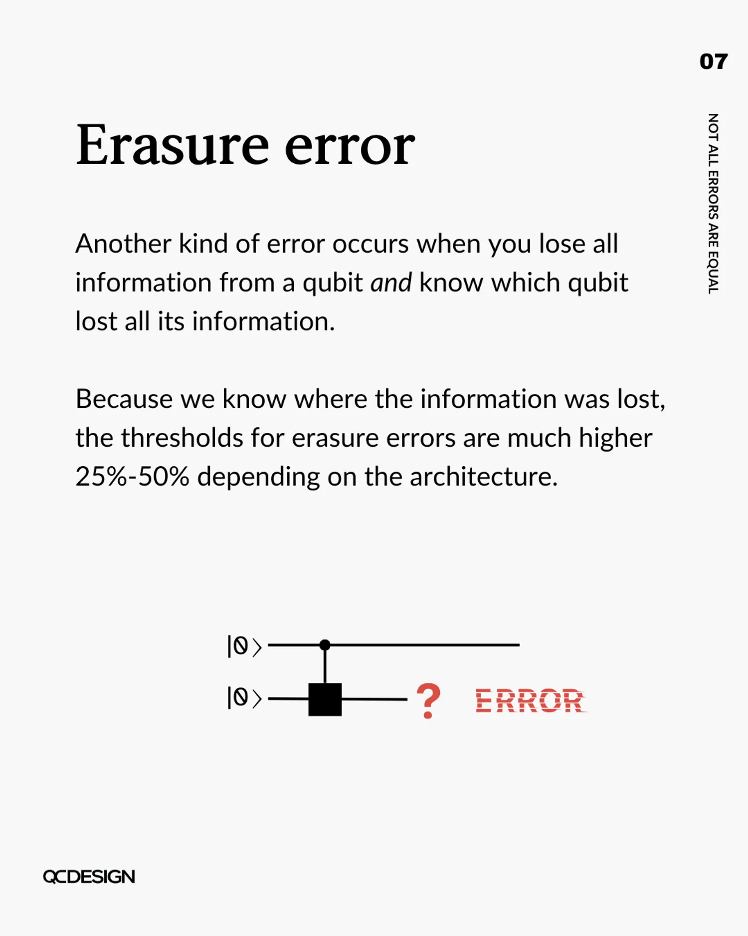 Erasure error: losing all information from a known qubit allows higher thresholds of 25%-50%